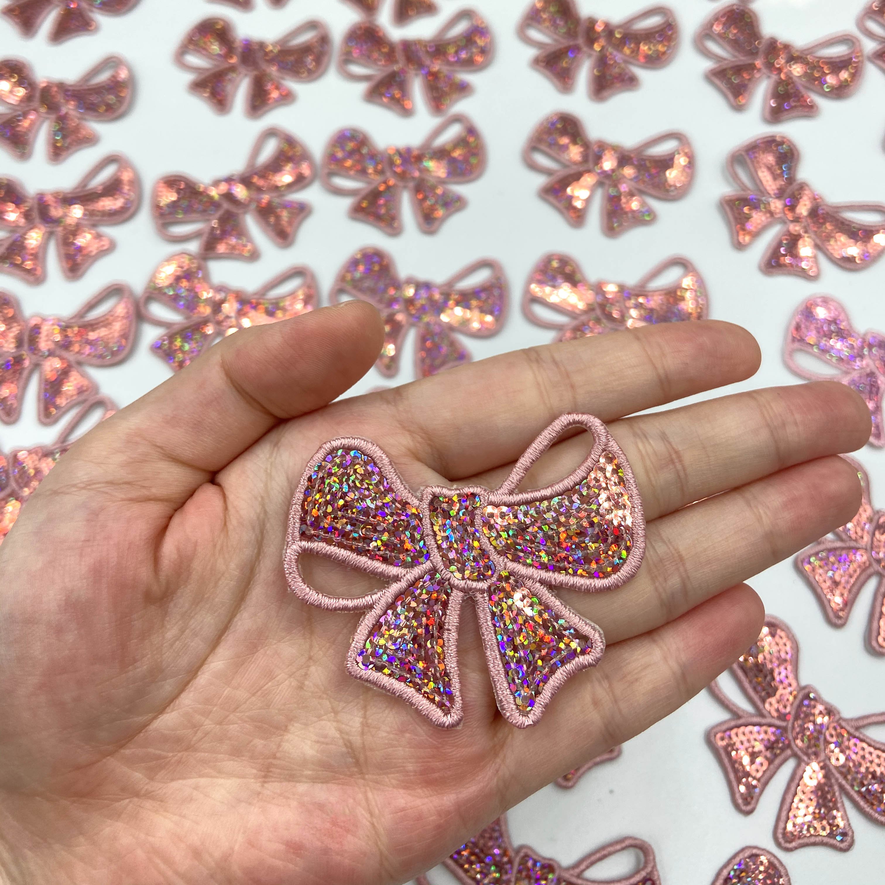 Bow Patch Sequins Patches On Clothes Iron On Sew on Applique Patches For Clothing Garment Bags Shirts Rhinestone Transfer
