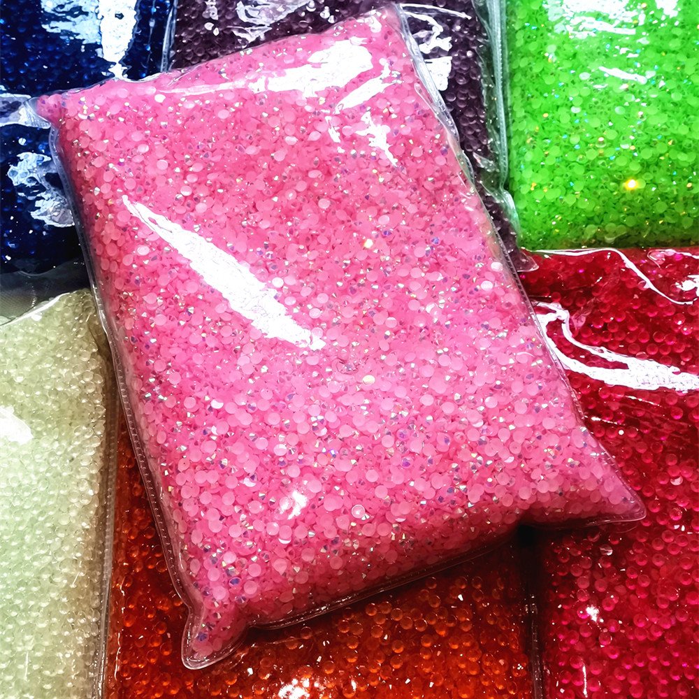 Hot Sale Jelly AB Colors 2 3 4 5 6 mm 3D Nail Gems Flatback Round Glue On Stones Resin Rhinestones For DIY Garment Decorations