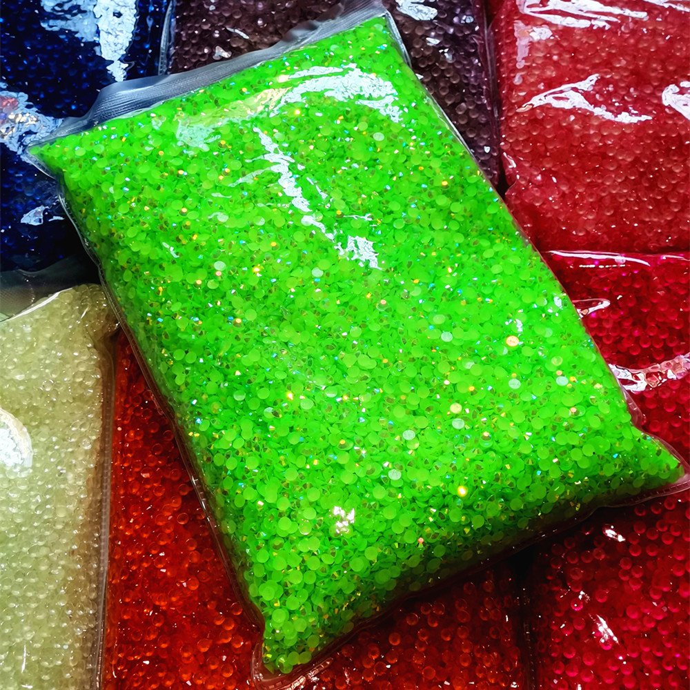 Hot Sale Jelly AB Colors 2 3 4 5 6 mm 3D Nail Gems Flatback Round Glue On Stones Resin Rhinestones For DIY Garment Decorations