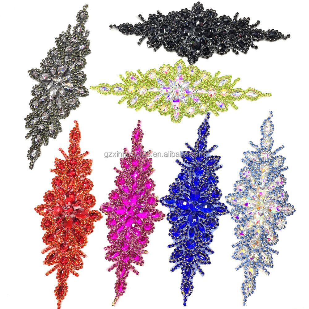 PE001 custom sparkling rhinestone flower applique iron on crystal appliques patch for decoration