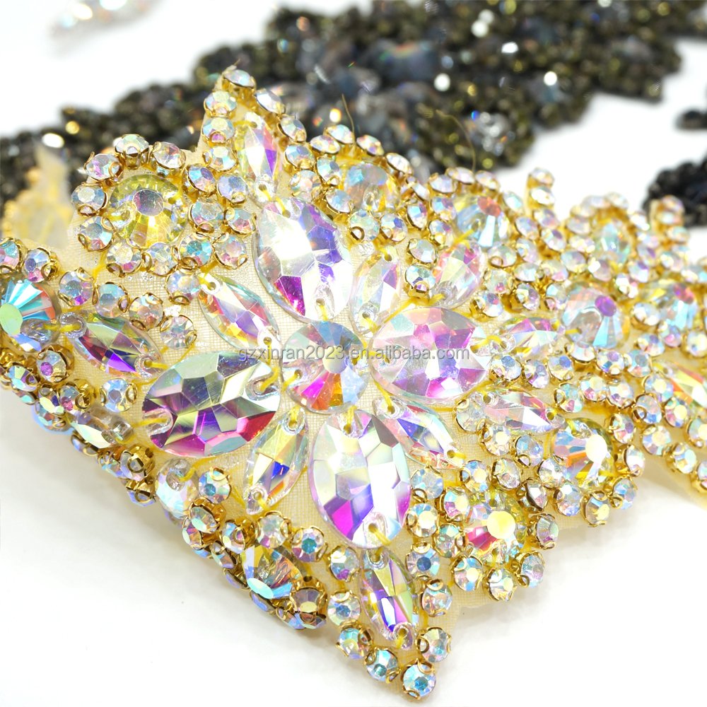 PE001 custom sparkling rhinestone flower applique iron on crystal appliques patch for decoration