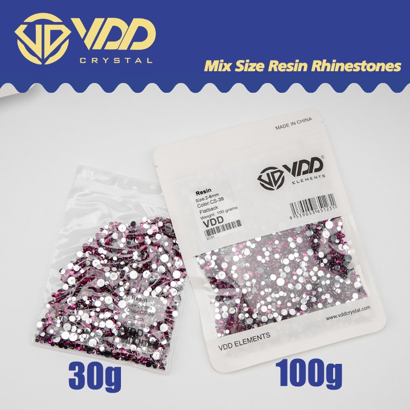 VDD 30/100g Mix Size 2-6mm Resin Rhinestone Crystal Color AB Flatback Plastic Wholesale DIY Nail Art Crafts Decoration CS-Series