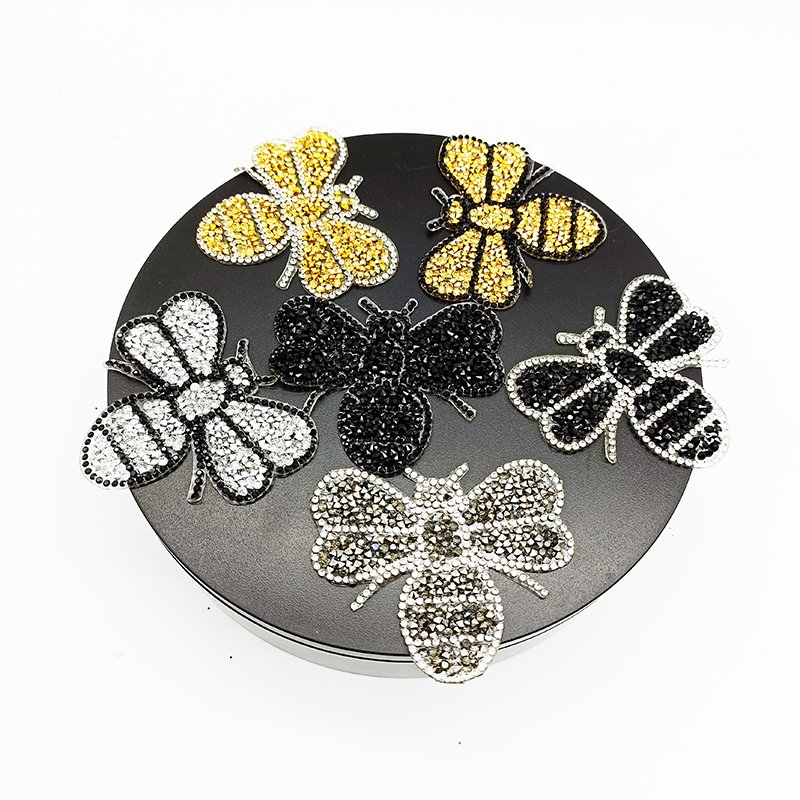 small MOQ ready to ship bee design diamond iron on rhinestone applique hot fix crystal patch for garment