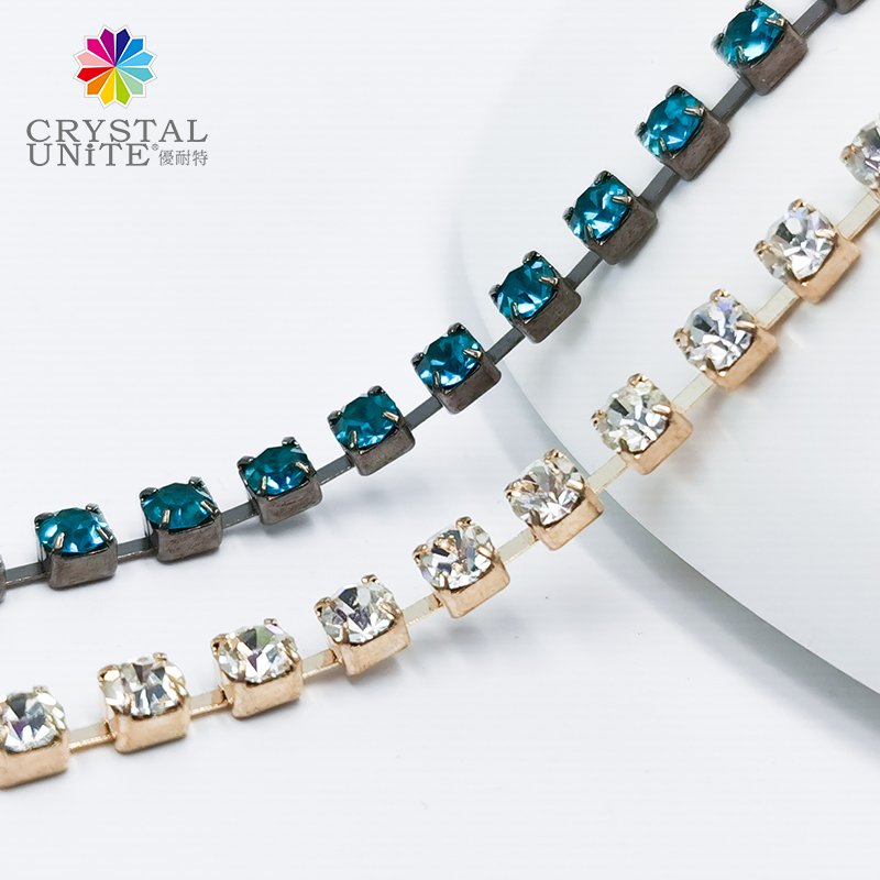 Advanced Custom-made Glass Point Back Rhinestone Chaton Mounted In Brass Cup-chain Roll Crystal Trim Yardage Strass Chain