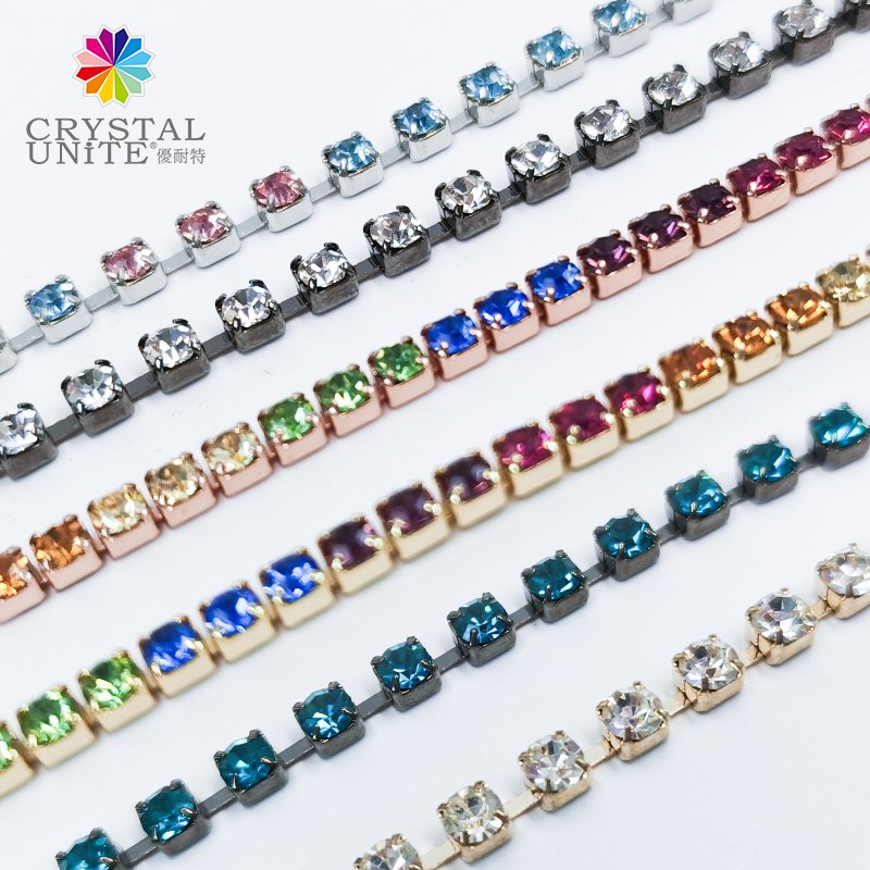 Advanced Custom-made Glass Point Back Rhinestone Chaton Mounted In Brass Cup-chain Roll Crystal Trim Yardage Strass Chain