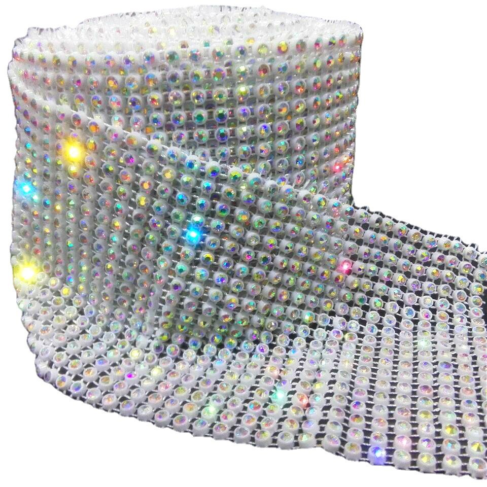 Beautiful Plastic Rhinestone Elastic Mesh 4mm Rhinestone Mesh Roll For Garment Accessories