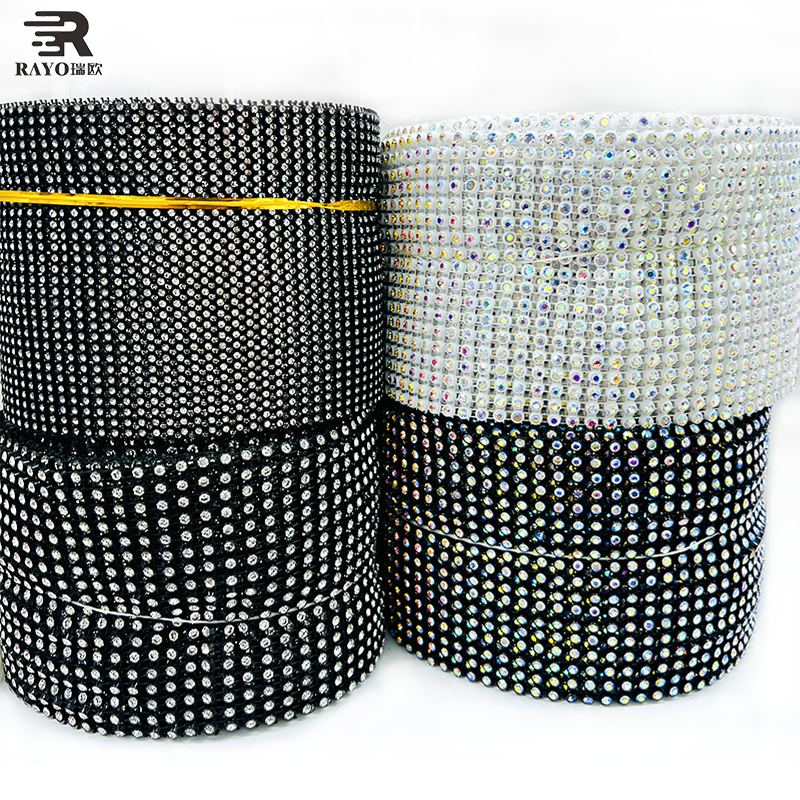Beautiful Plastic Rhinestone Elastic Mesh 4mm Rhinestone Mesh Roll For Garment Accessories