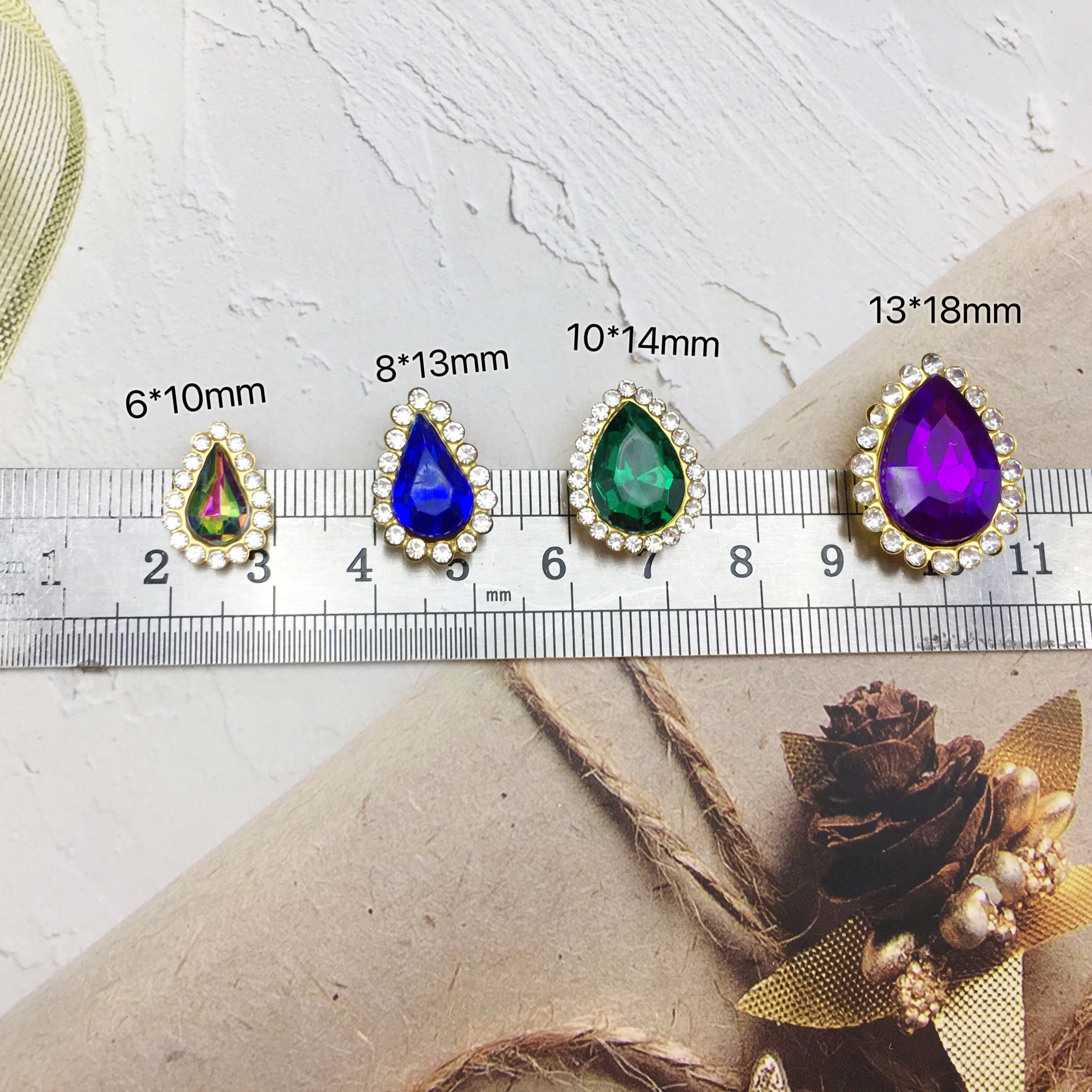 SINRONG Double Layer 6*10mm Acrylic Claw rhinestones Crystal Water Droplet DIY Fashion Accessories Clothing Shoes rhinestone