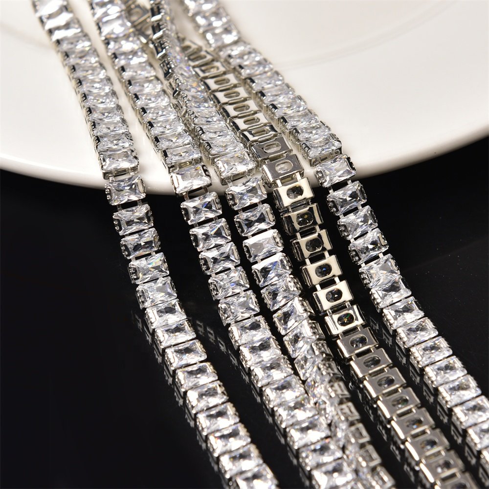 Shiny 4*6mm Rectangle Zircon Chain Gold Silver Metal Claw Crystal Rhinestone Trims Diy Clothes Jewelry Nail Art Accessories