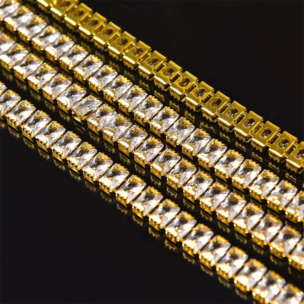 Shiny 4*6mm Rectangle Zircon Chain Gold Silver Metal Claw Crystal Rhinestone Trims Diy Clothes Jewelry Nail Art Accessories