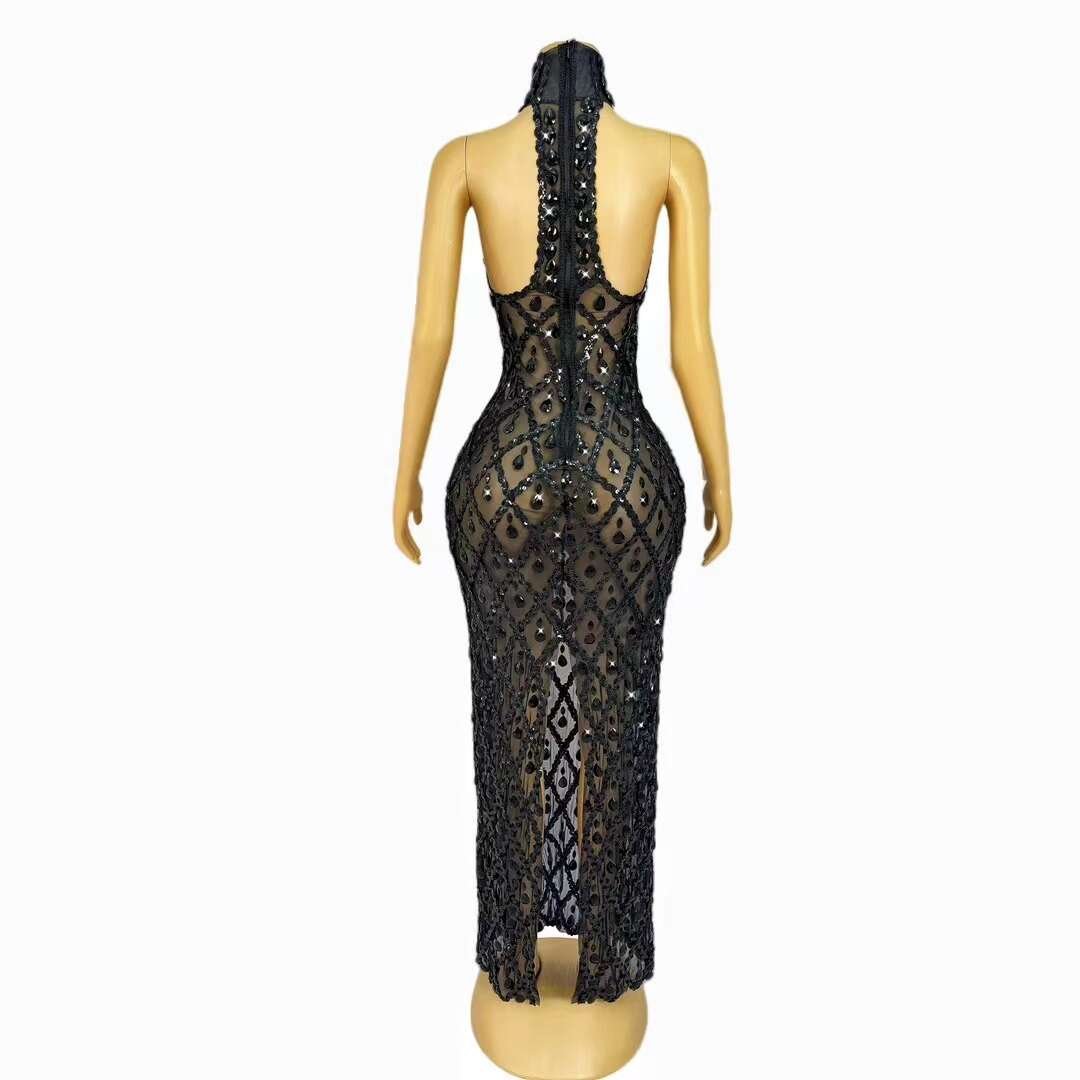 Luxury Rhinestone Dinner Gown Women Backless Sequin Diamond Birthday Wedding Party Long Dress Ladies Sexy Banquet Evening Dress