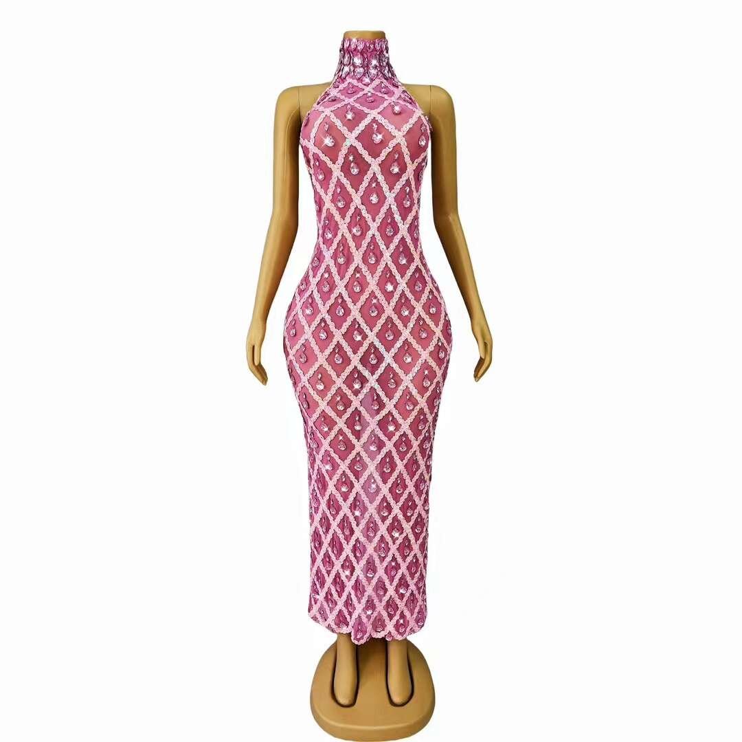 Luxury Rhinestone Dinner Gown Women Backless Sequin Diamond Birthday Wedding Party Long Dress Ladies Sexy Banquet Evening Dress