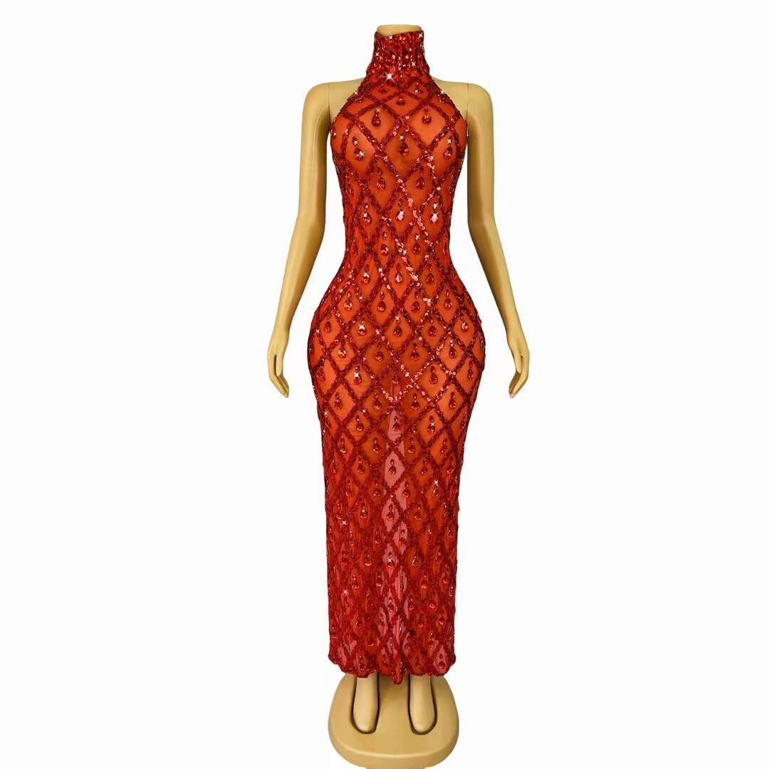 Luxury Rhinestone Dinner Gown Women Backless Sequin Diamond Birthday Wedding Party Long Dress Ladies Sexy Banquet Evening Dress