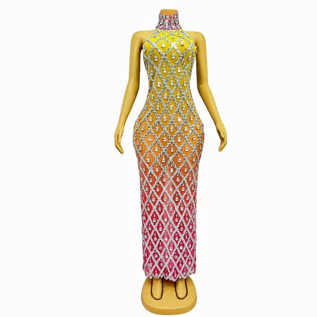 Luxury Rhinestone Dinner Gown Women Backless Sequin Diamond Birthday Wedding Party Long Dress Ladies Sexy Banquet Evening Dress