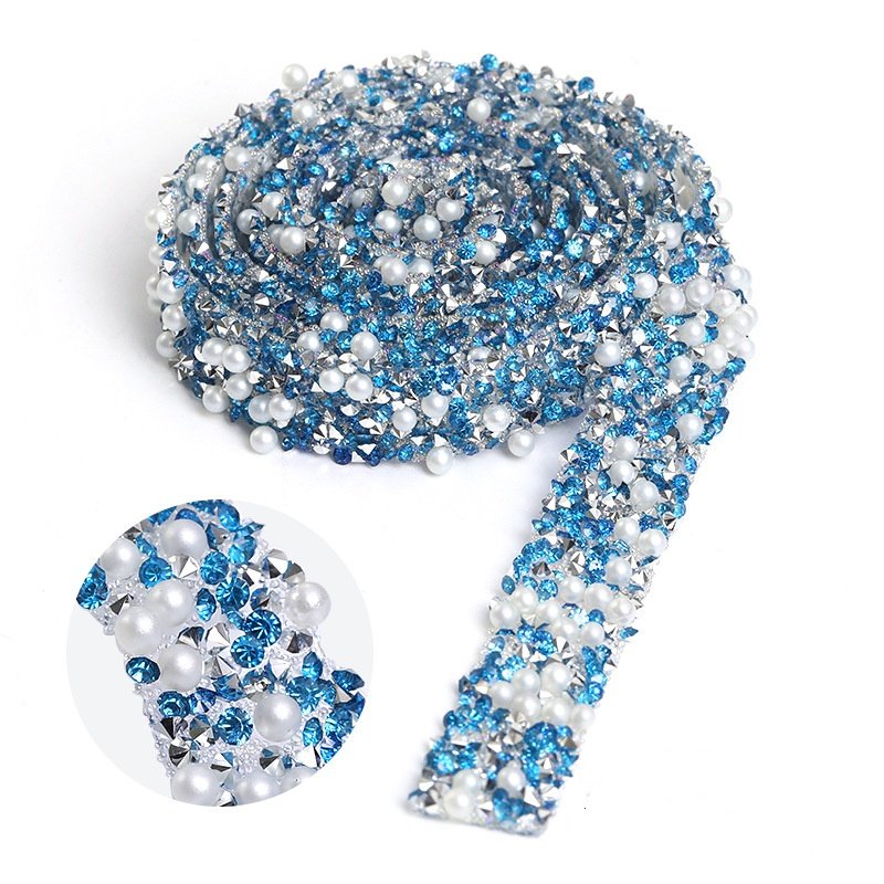 AW Non hotfix colored 1.2mm Resin pearls self adhesive Rhinestones tape for DIY crystal Garment accessories rhinestone chain