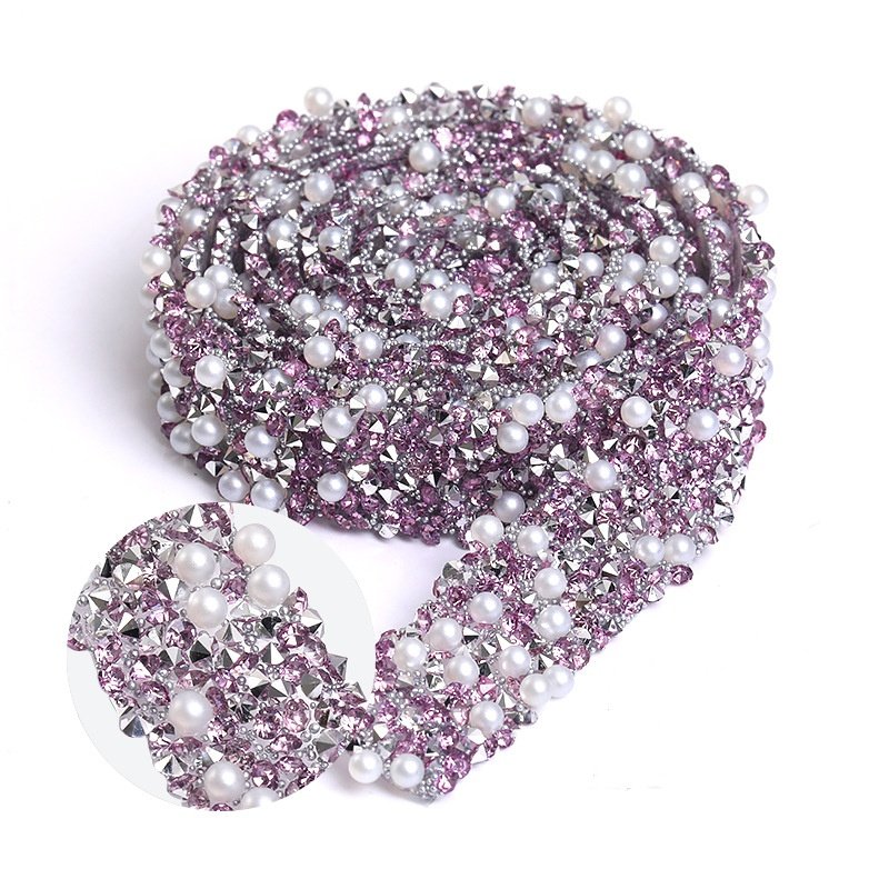 AW Non hotfix colored 1.2mm Resin pearls self adhesive Rhinestones tape for DIY crystal Garment accessories rhinestone chain