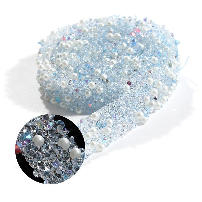 AW Non hotfix colored 1.2mm Resin pearls self adhesive Rhinestones tape for DIY crystal Garment accessories rhinestone chain