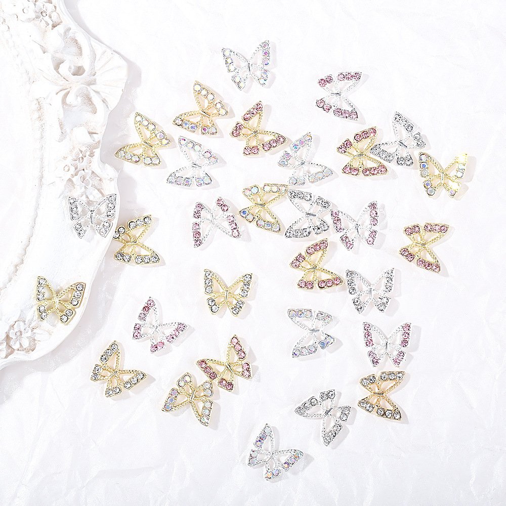 3D Alloy Butterfly Nail Art Charms With Rhinestones butterfly Nail DIY Salon Shiny Metal s for Nail Art Decoration