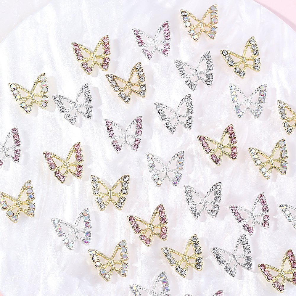 3D Alloy Butterfly Nail Art Charms With Rhinestones butterfly Nail DIY Salon Shiny Metal s for Nail Art Decoration