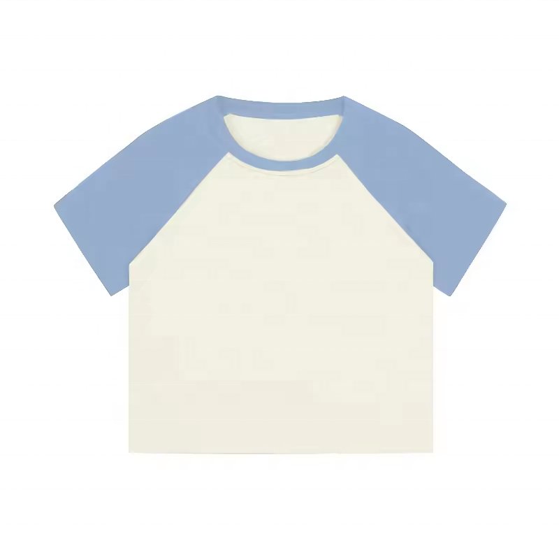 YZX Manufacturer's Custom Logo Crop Tshirts Women 220gsm 95% Cotton 5% Spandex Short Raglan Sleeves Rhinestone Plain Crop Top