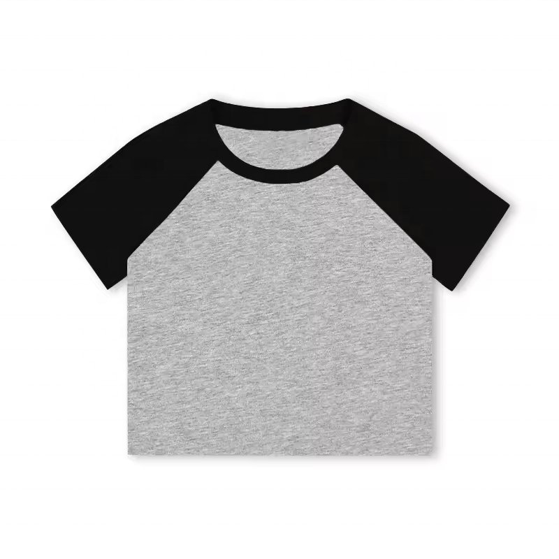 YZX Manufacturer's Custom Logo Crop Tshirts Women 220gsm 95% Cotton 5% Spandex Short Raglan Sleeves Rhinestone Plain Crop Top