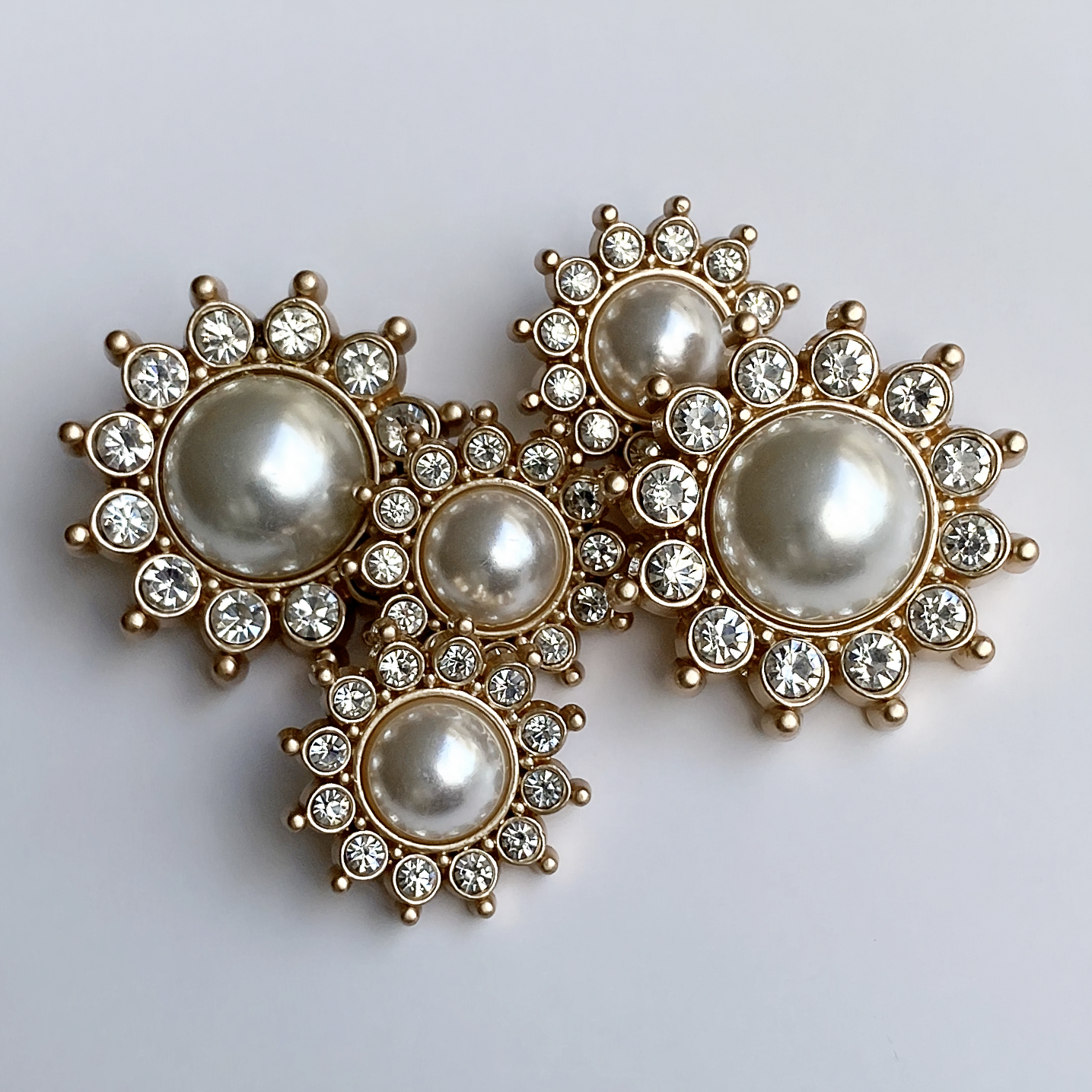 High Quality Fancy Coat Pearl cristal Custom Metal Pearl Metal Rhinestone shank Button For Clothing