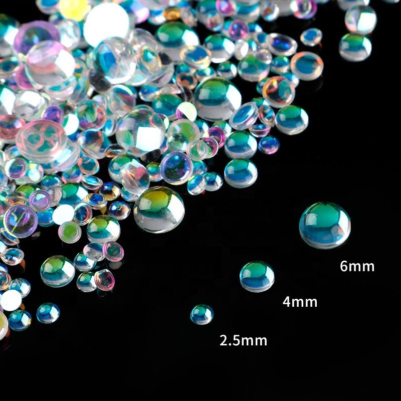 Yantuo Wholesales Transparent Aurora Mermaid Beads flat back glass rhinestone Nail Art Rhinestones Half Round Rhinestones