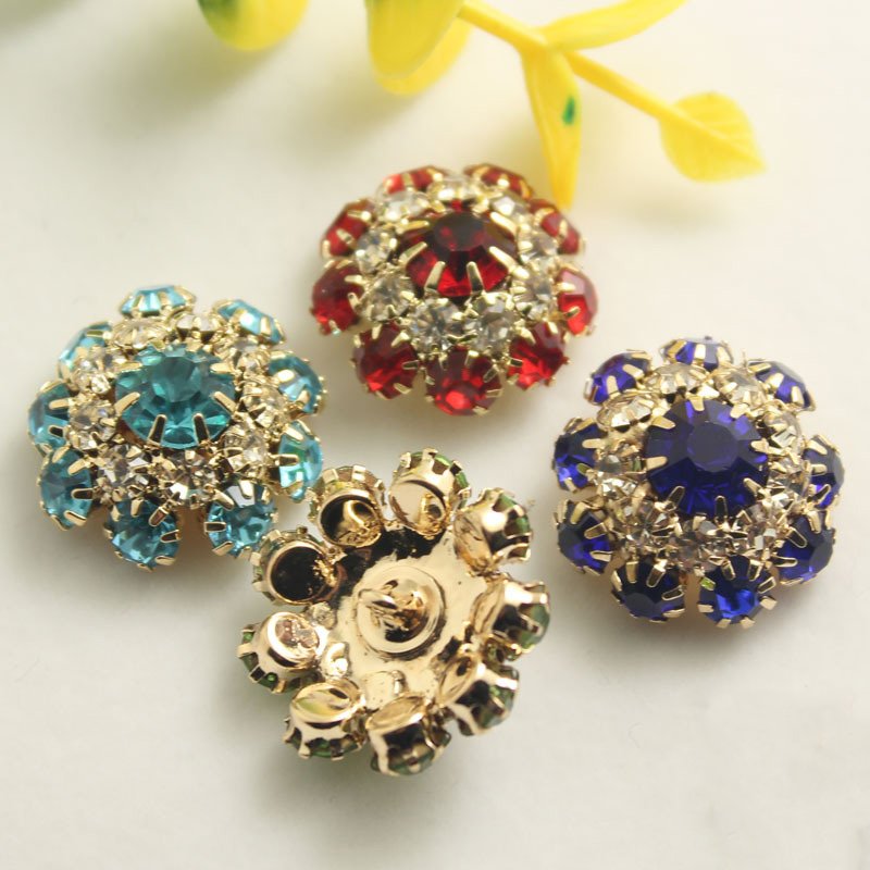 High End Golden Rhinestone Shank Button Metal Crystal Buttons For Clothes
