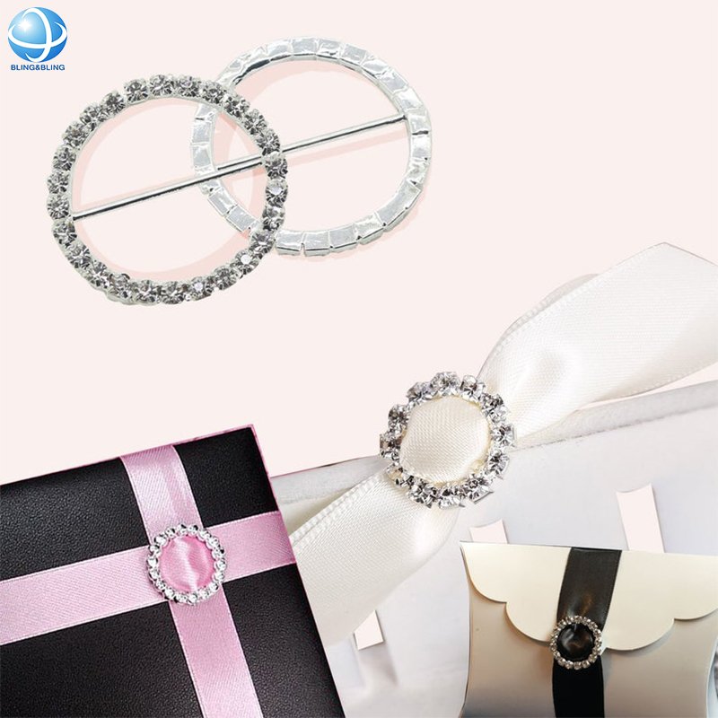 Double Circles Diamond Ribbon Slider Buckles Rhinestone Silver Sashes Adjust Buckle For Clothing Swimwear