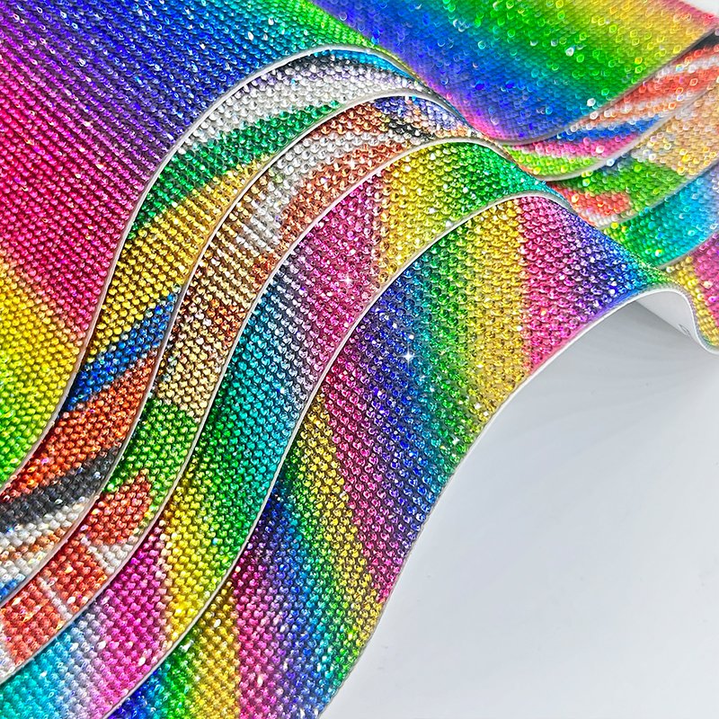 Bling Rainbow Rhinestone Sheet Self Adhesive Hotfix Rhinestone Sheet Hot Fix Glass Rhinestone Sticker Sheet