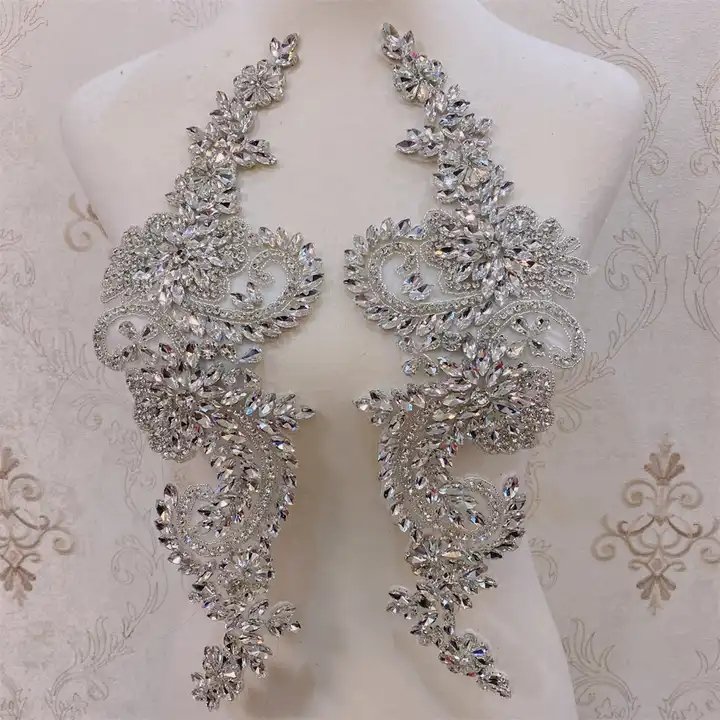 crystal rhinestone wedding collar with beaded appliques for clothes decoration