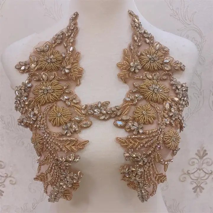crystal rhinestone wedding collar with beaded appliques for clothes decoration