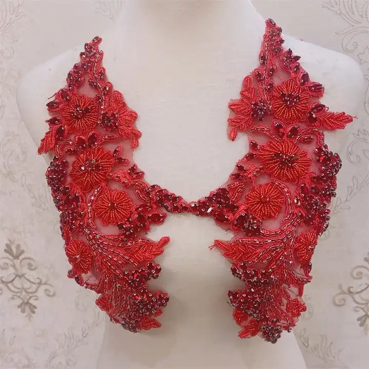 crystal rhinestone wedding collar with beaded appliques for clothes decoration
