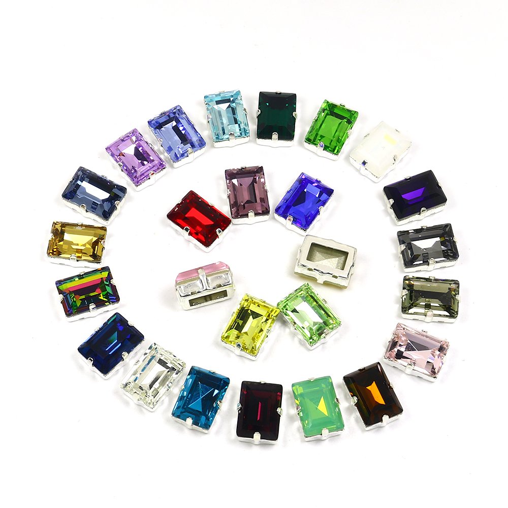 Junjiao Crystal K9 Rhinestone Point Back Rectangle Fancy Stones in Silver Clasp Crystal Sewn Stones For Clothes