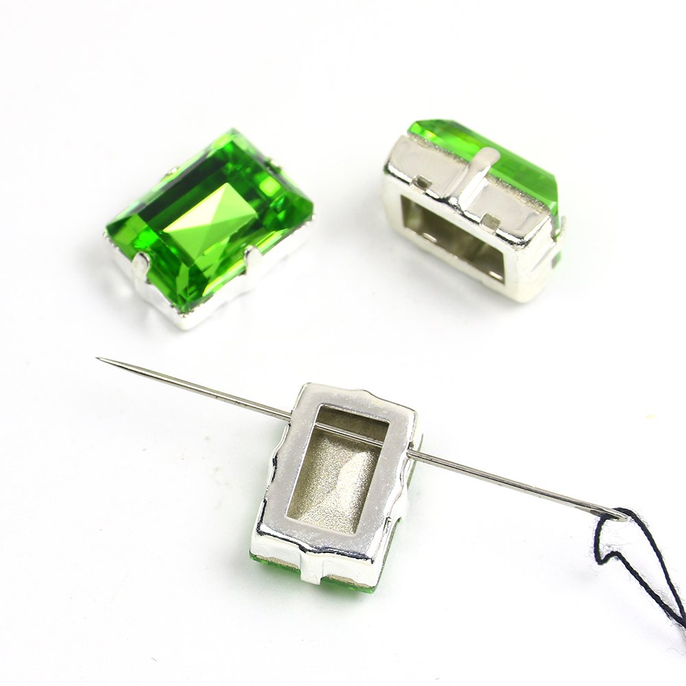 Junjiao Crystal K9 Rhinestone Point Back Rectangle Fancy Stones in Silver Clasp Crystal Sewn Stones For Clothes