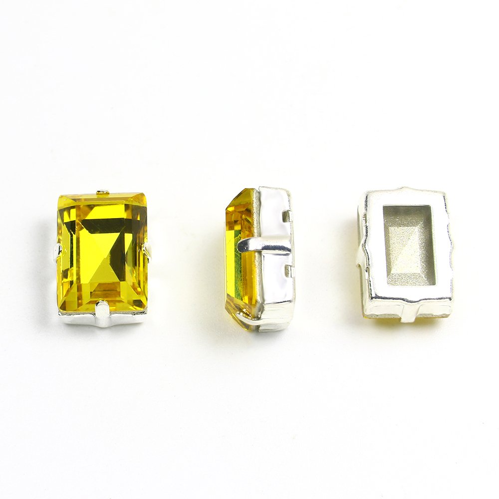 Junjiao Crystal K9 Rhinestone Point Back Rectangle Fancy Stones in Silver Clasp Crystal Sewn Stones For Clothes