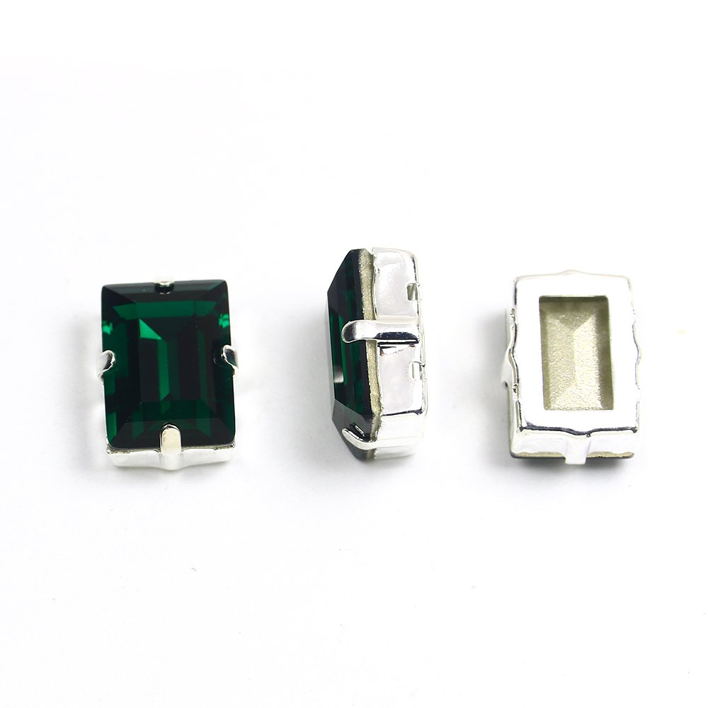 Junjiao Crystal K9 Rhinestone Point Back Rectangle Fancy Stones in Silver Clasp Crystal Sewn Stones For Clothes