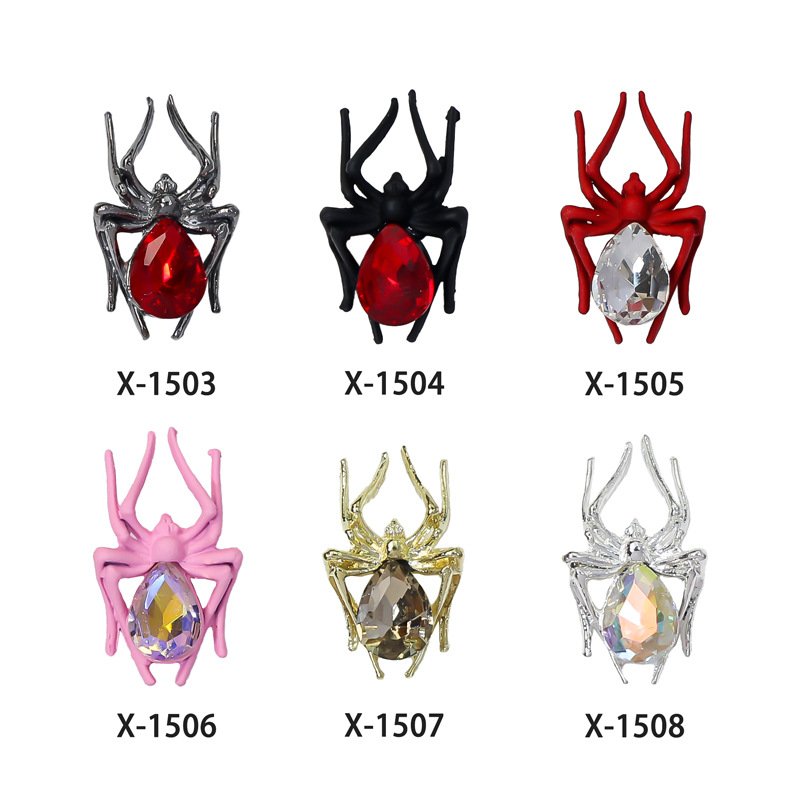 3D Luxury Alloy Spider Nail Art Charms Rhinestones Halloween Spider Nail Decoration Supplies Manicure Decor Accessories