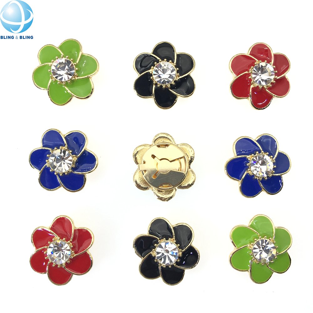 Ground Breaking Button Ornament Royal Blue Enamel Flower Rhinestone Button Covers Blouses Cufflink For Women Fall Fashion Shirt