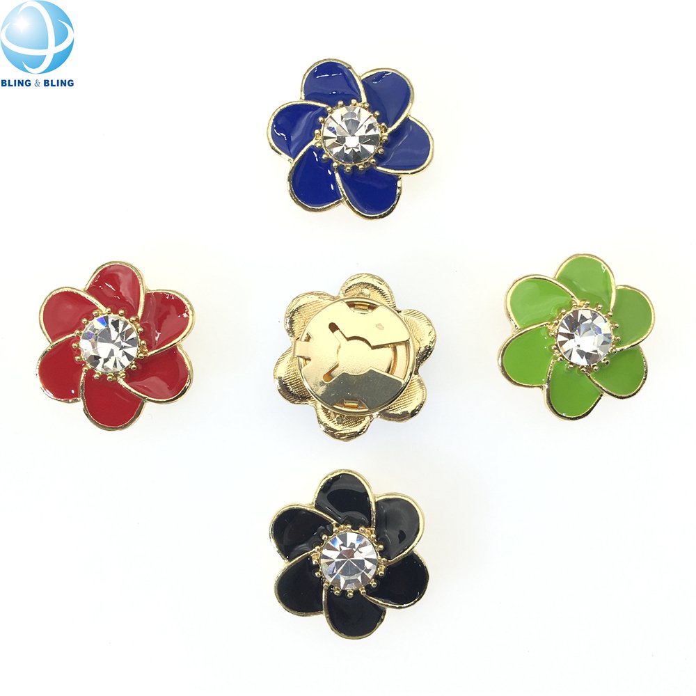 Ground Breaking Button Ornament Royal Blue Enamel Flower Rhinestone Button Covers Blouses Cufflink For Women Fall Fashion Shirt