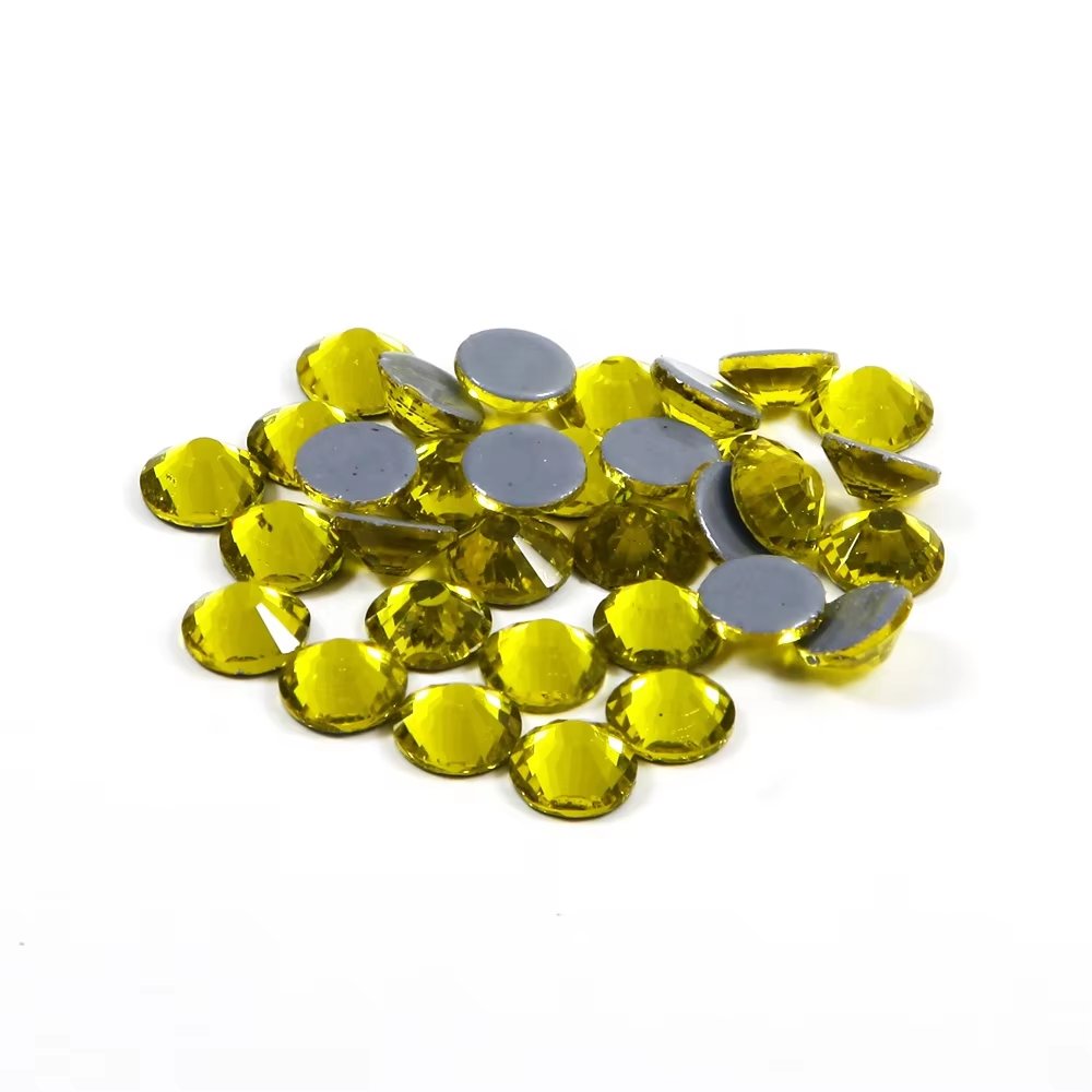 Hot Selling Quality Bling Flat Back Crystal Citrine Yellow Glass strass Hotfix Rhinestone strass for Clothing for gymnastics