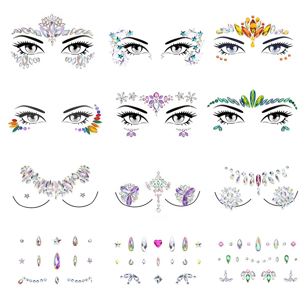 Shinein Bindi Temporary Tattoo Body Art Face Jewel Adhesive Rhinestone Face Jewel Stickers for Party Makeup