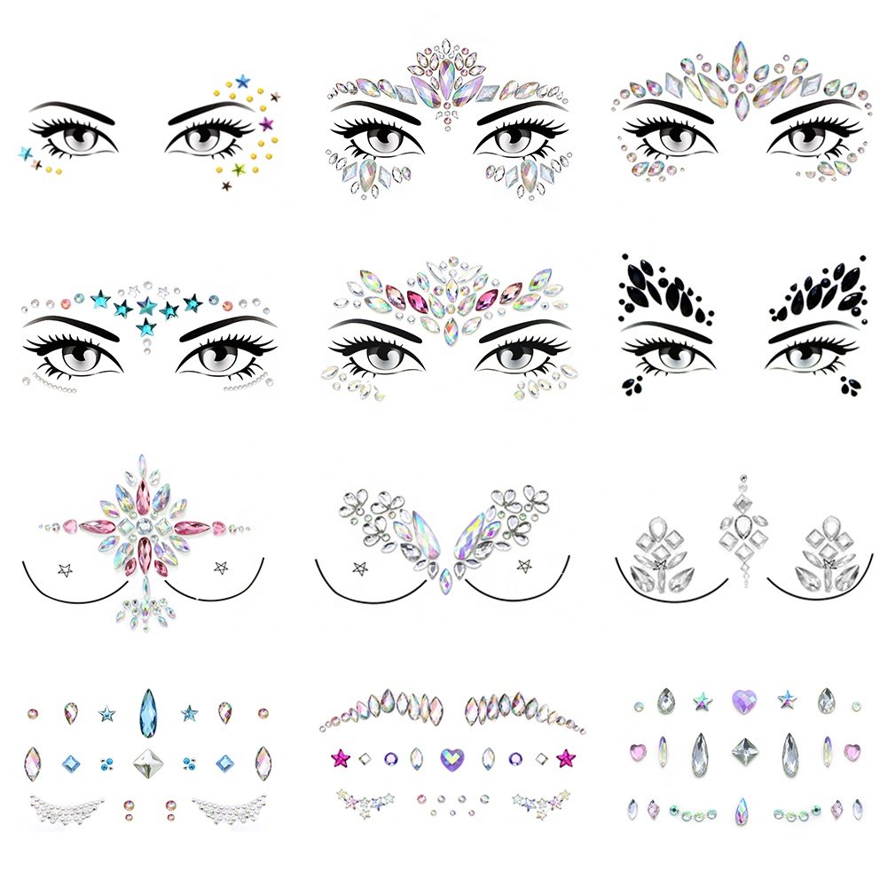 Shinein Bindi Temporary Tattoo Body Art Face Jewel Adhesive Rhinestone Face Jewel Stickers for Party Makeup