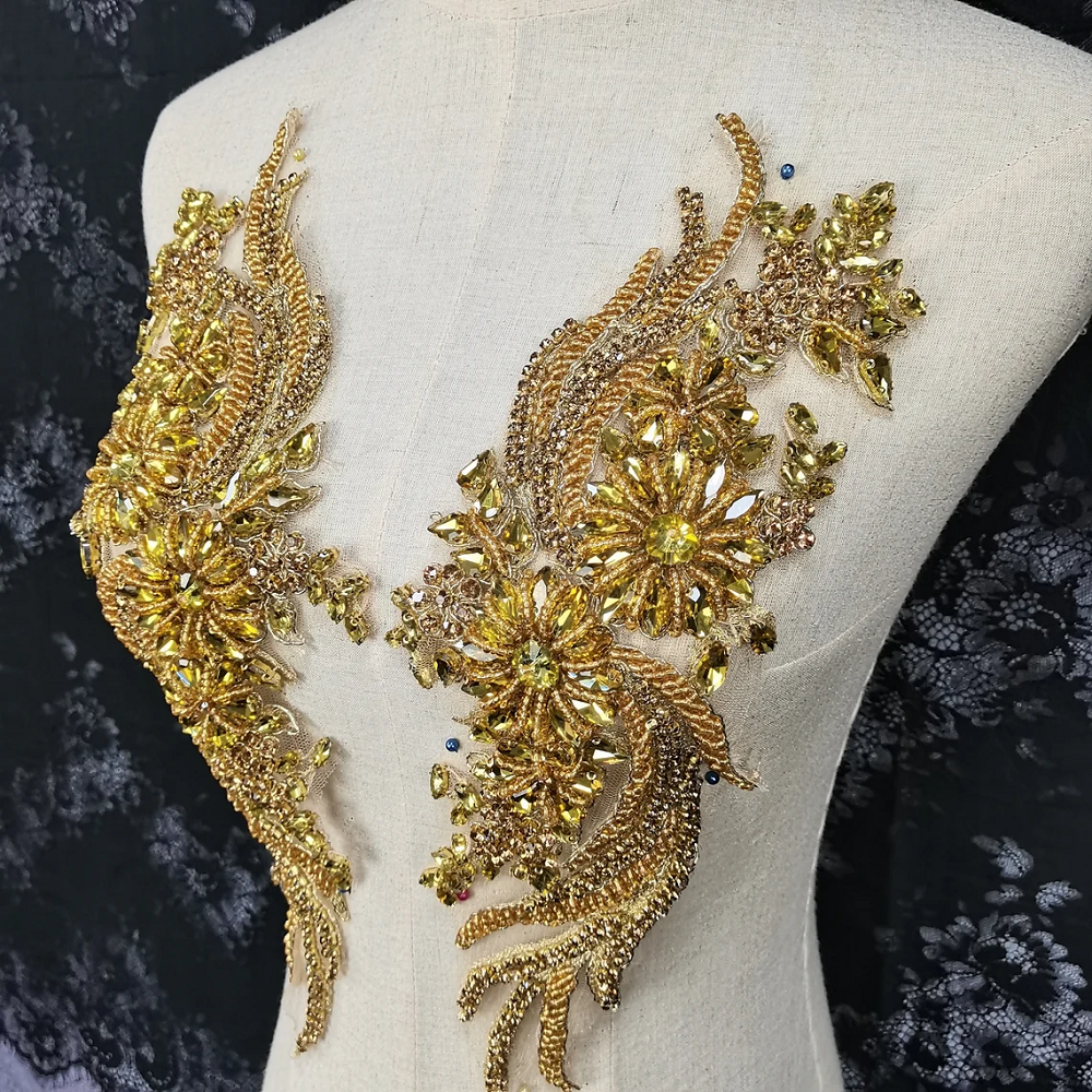 Wedding Dress bodice Sexy stone beaded Luxury Gold rhinestone mesh lace For Evening Wedding Dress