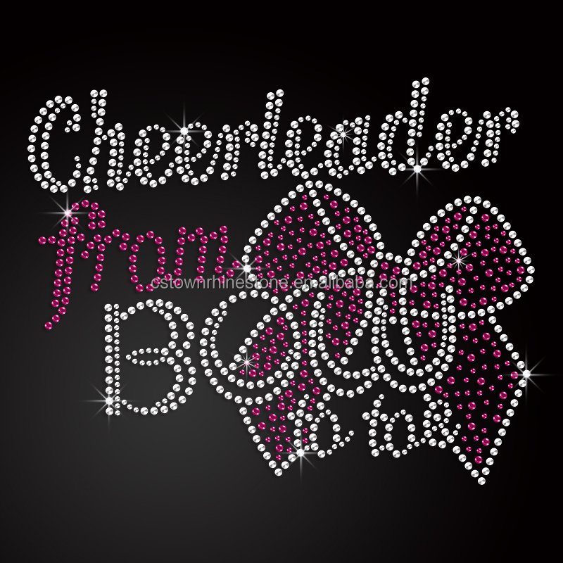 New Design Rhinestone Transfer Motif bowknot cheer hot fix rhinestone decals Rhinestone Heat Press for t shirts