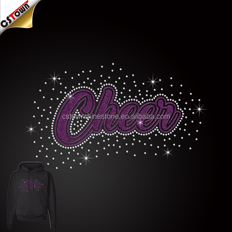 New Design Rhinestone Transfer Motif bowknot cheer hot fix rhinestone decals Rhinestone Heat Press for t shirts
