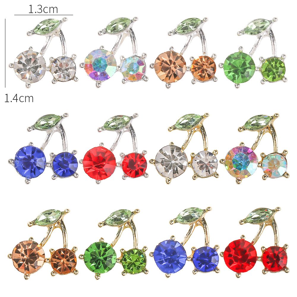 14*13mm Zircon Cherry Nail Art Rhinestones Luxury Shiny Alloy Metal Cherry Heart Nail Charms Rhinestone Crystal Glass Diamonds