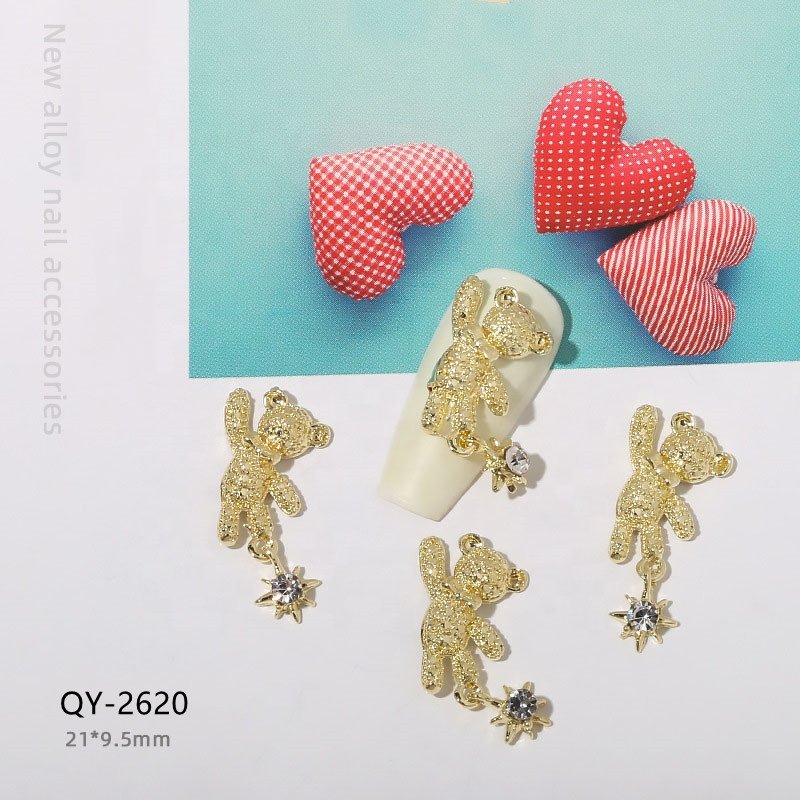 Qianya 2022 Top Selling Heart Bear Nail Art Rhinestone 3D Alloy Butterfly Bow Nail Zircon Jewelry Cat Eye Nail Art Charm Decals