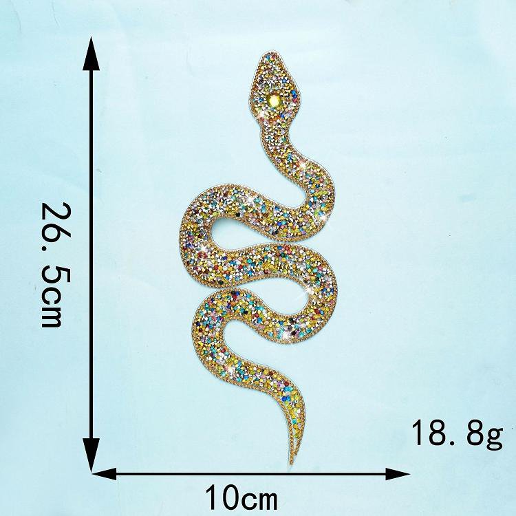 Wholesale hot fix DIY rhinestones beaded applique iron on patch clothing accessories large snake rhinestone patches for clothes