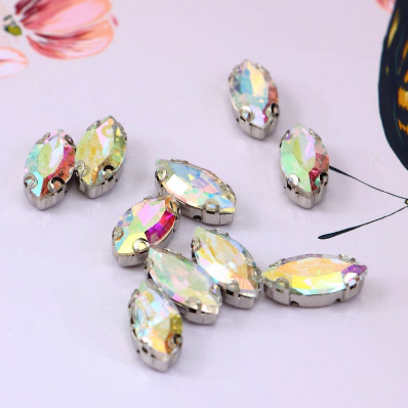 Factory wholesale 5*10mm 7*15mm horse eye multi shape Glass rhinestone with claw hand sewing glass rhinestones